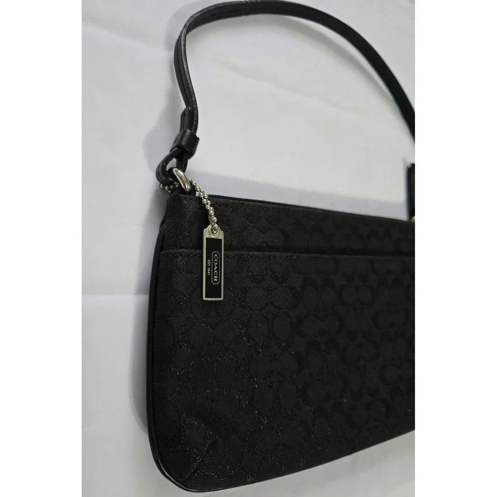 Coach Vintage Y2K Black Signature Monogram Metallic Baguette Shoulder Bag Pink L